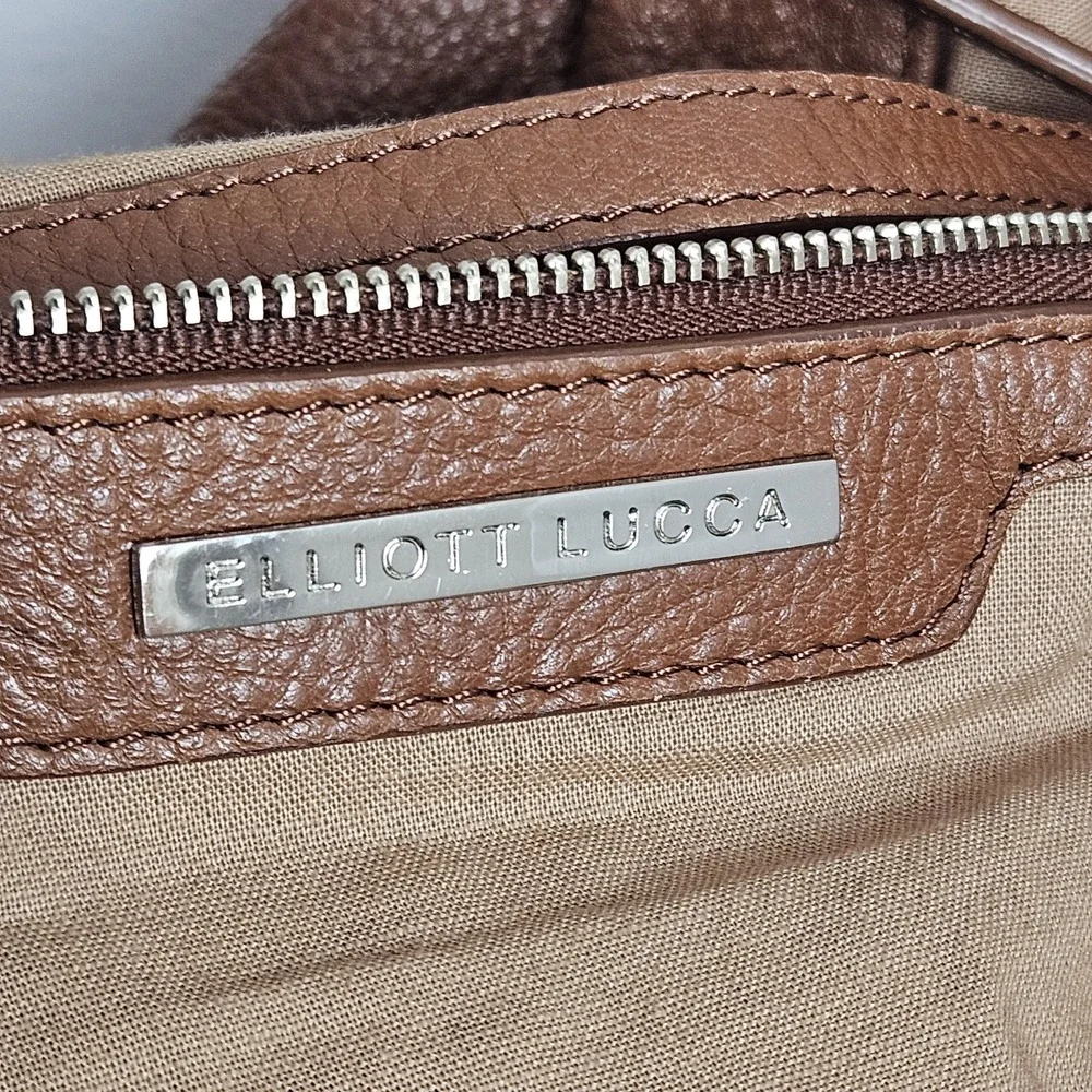 Elliott‎ Lucca Shoulder Bag Hobo Purse Brown Pebbled Leather Knot Ruched Front